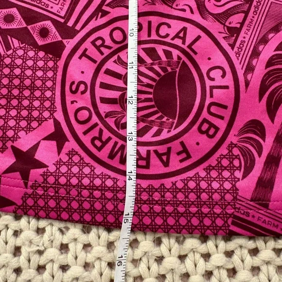 FARM Rio x Adidas Pink Tropical Print Mini Skirt with Gold Stripes - Picture 12 of 12